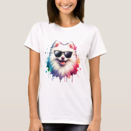 Weißer kleiner Spitz Hund mit Sonnenbrille T Shirt
