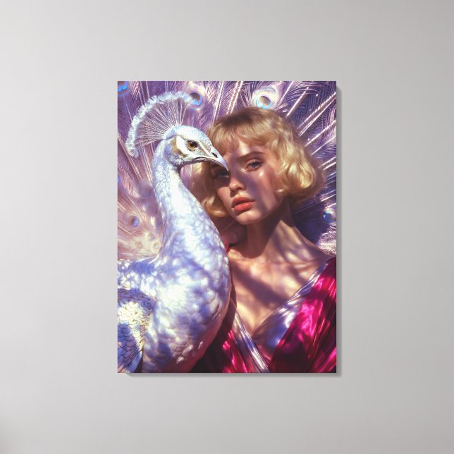 Weißer Pfau und Schönheit in rosa Eleganz Canvastryck (Framsida)