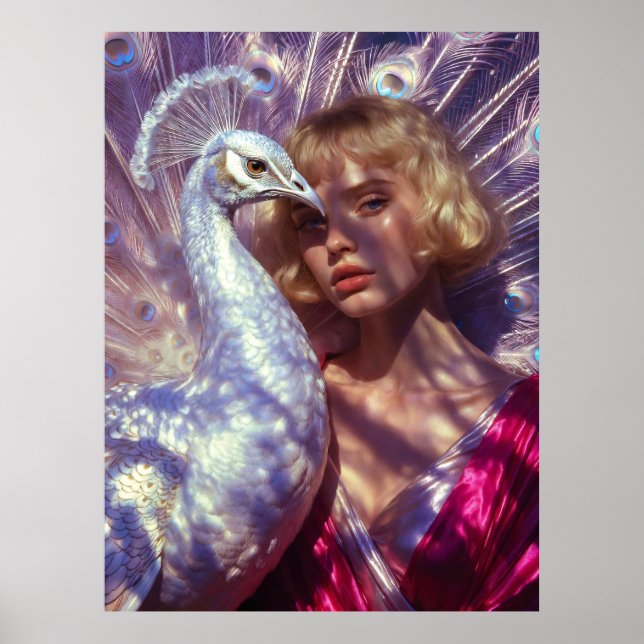 Weißer Pfau und Schönheit in rosa Eleganz Poster (Framsidan)