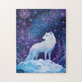 Weißer Wolf Winter unter magischem Sternenhimmel Pussel