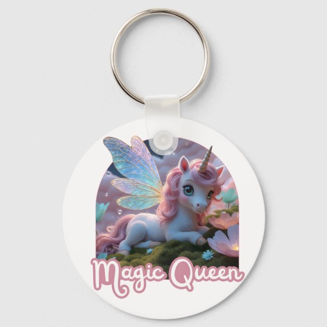 Weißes Einhorn mit Flügeln - Magic Queen Nyckelring (Framsida)