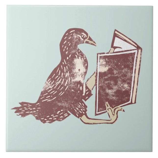 Weka Bird Reading a bok Kakelplatta (Framsidan)