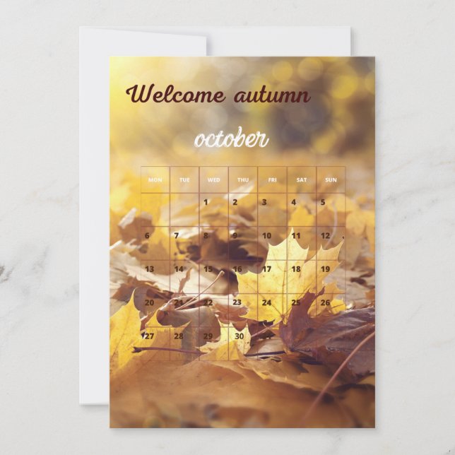 Welcom Autumn Calendar med Gult och Brown Lea Inbjudningar (Framsida)