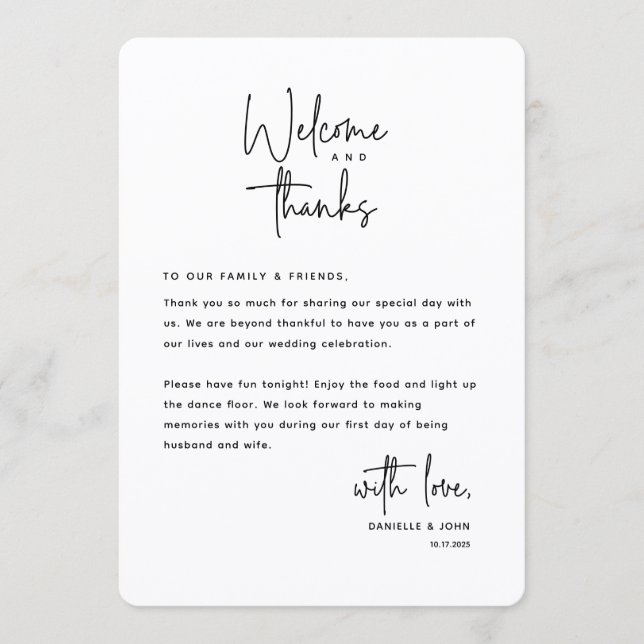 Welcome and Thanks, Place Setting Thank You Card Program (Framsida)