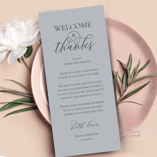 Welcome and Thanks Reception Dinner Thank You Card Program (Welcome and Thanks Reception Dinner Thank You Card in Chill Grey Charcoal)