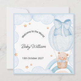 Welcome Baby Boy Balloon Teddy Bear Card