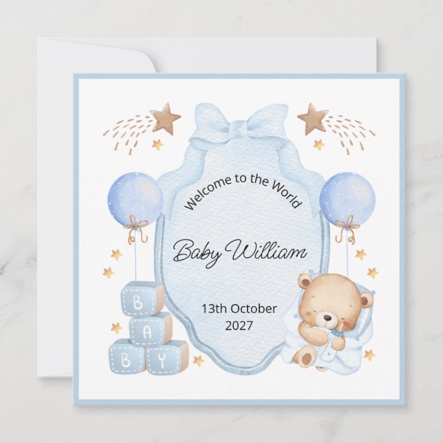 Welcome Baby Boy Blue Frame Teddy Bear Card (Framsida)