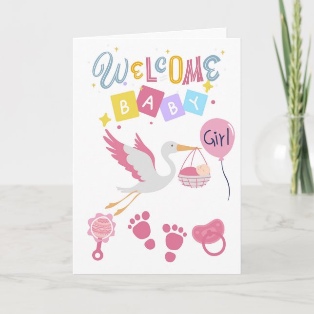 Welcome Baby Girl Card Kort (Framsida)