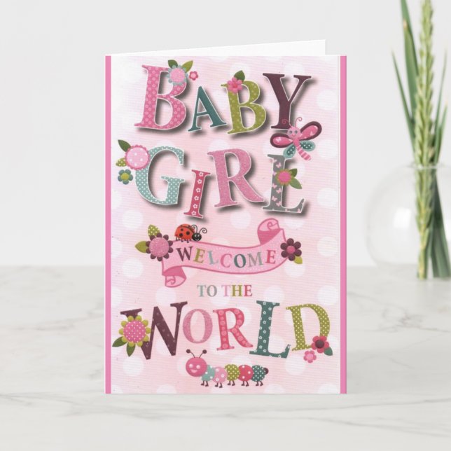 Welcome Baby Girl, geboortekaart,dubbele wenskaart Kort (Framsida)
