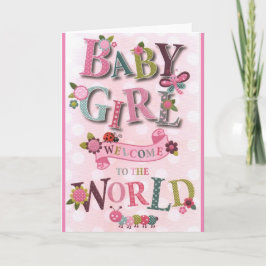 Welcome Baby Girl, geboortekaart,dubbele wenskaart Kort