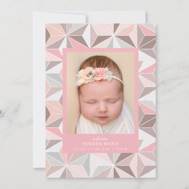 WELCOME BABY | Rosa Geometric Birth Notice Meddelande (Framsida)