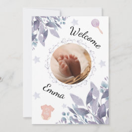 Welcome baby round photo girl inbjudningar
