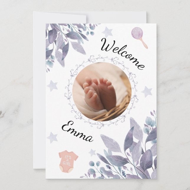 Welcome baby round photo girl inbjudningar (Framsida)