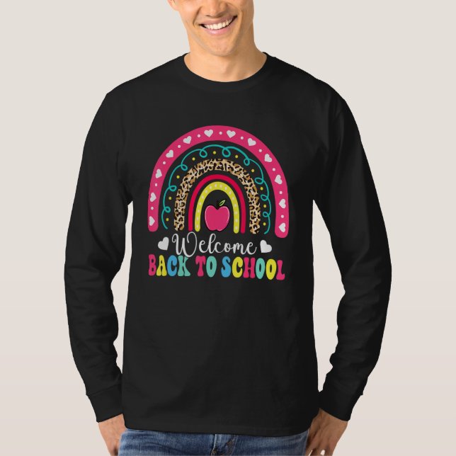 Welcome Back To School Leopard Rainbow Teacher Stu T Shirt (Framsida)