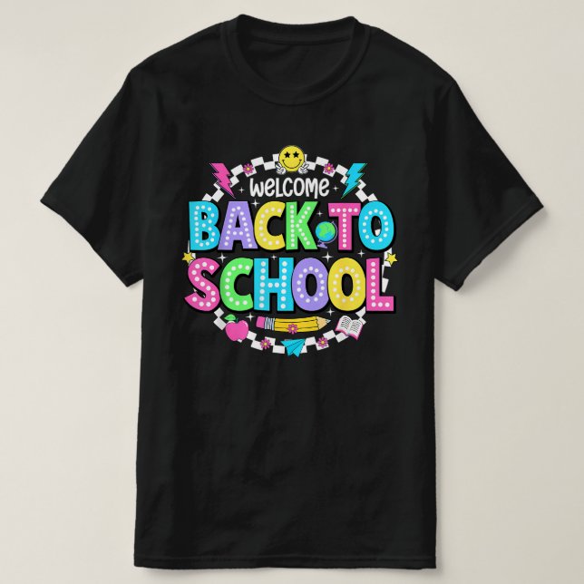 Welcome Back to School – Neon Retro Teacher Tee (Design framsida)