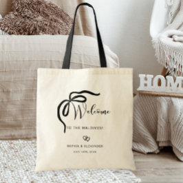 Welcome bag for destination wedding, ribbon tygkasse