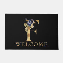 WELCOME Black and Guld Fall Monogram F Doormat