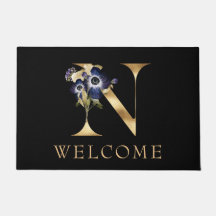 WELCOME Black and Guld Fall Monogram N Doormat