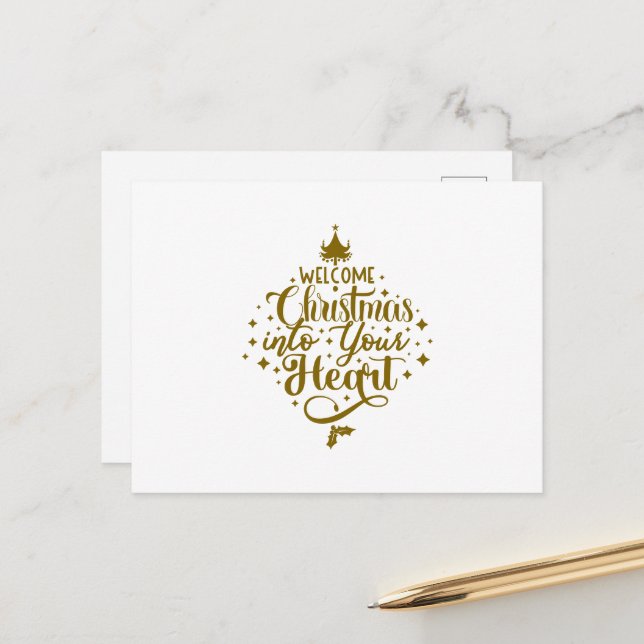 Welcome Christmas Into Your Heart Christmas Vykort (Fram/Back In Situ)