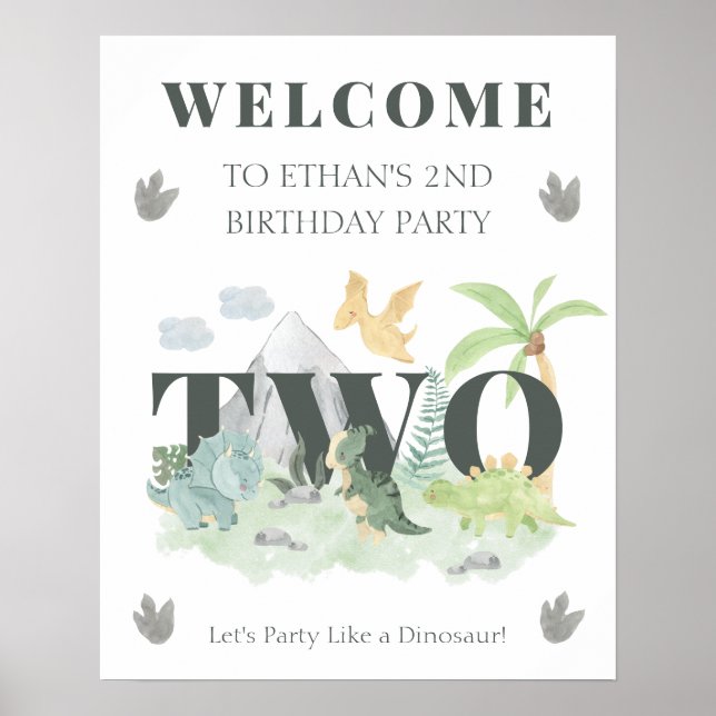 Welcome Dinosaur 2nd Birthday Boy Cute Jungle Poster (Framsidan)