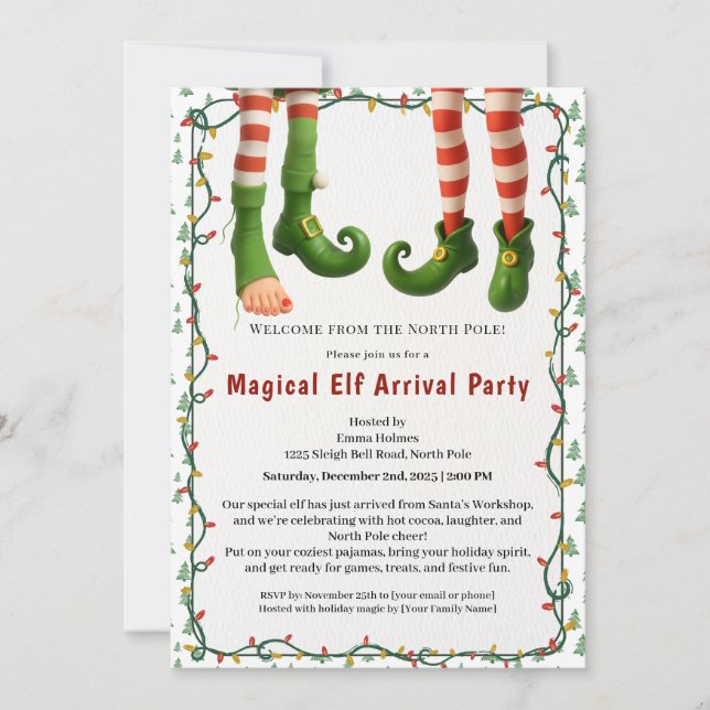 Welcome Elf Party | North Pole Arrival Celebration Inbjudningar (Framsida)