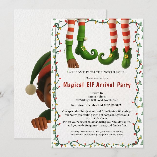 Welcome Elf Party | North Pole Arrival Celebration Inbjudningar (Fram/baksida)