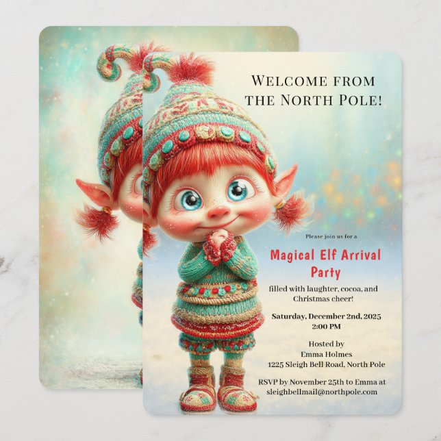 Welcome Elf Party | North Pole Arrival Celebration Inbjudningar (Fram/baksida)