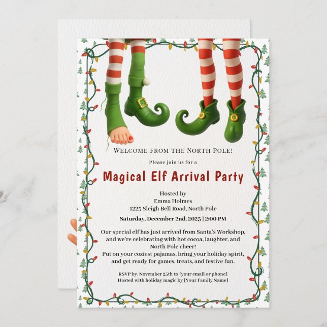Welcome Elf Party | North Pole Arrival Celebration Inbjudningar (Fram/baksida)