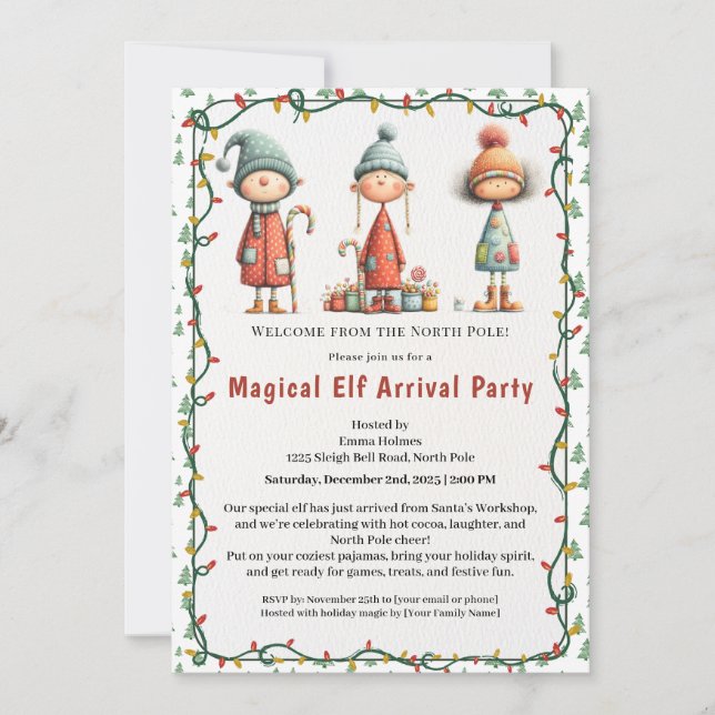 Welcome Elf Party | North Pole Arrival Celebration Inbjudningar (Framsida)