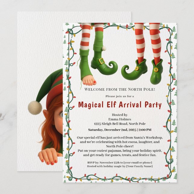 Welcome Elf Party | North Pole Arrival Celebration Inbjudningar (Fram/baksida)