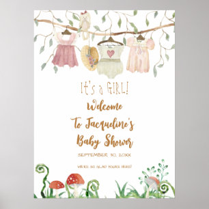 WELCOME Girl Barnkläders Clothesline Shower Poster