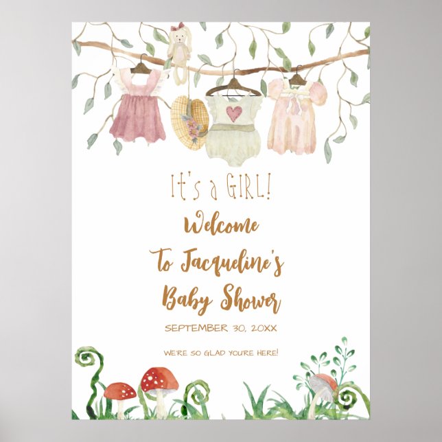 WELCOME Girl Barnkläders Clothesline Shower Poster (Framsidan)