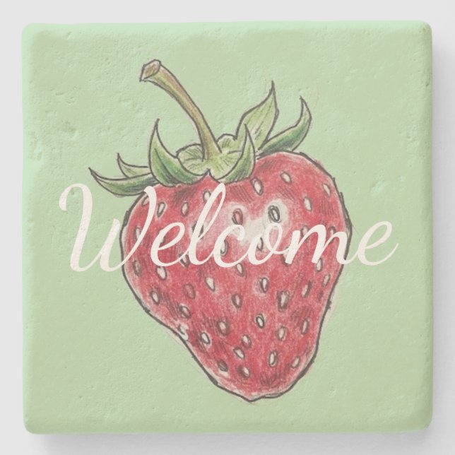Welcome hand drawn strawberry Cute red fruit Stenunderlägg (Framsidan)