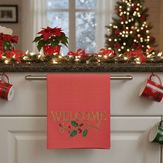Welcome holly christmas guest  kökshandduk (Skapare uppladdad)