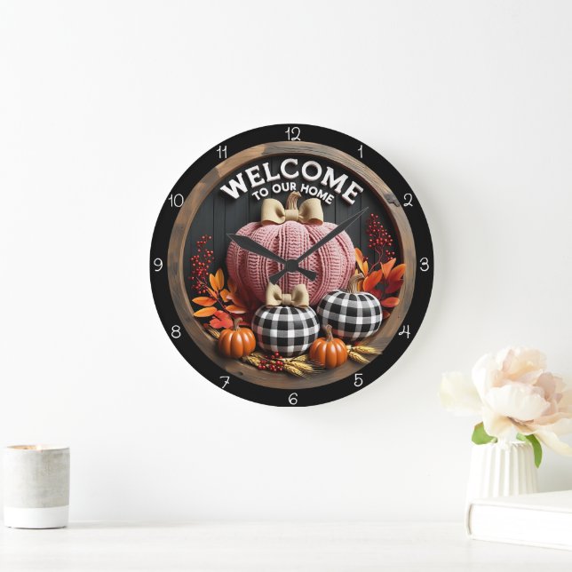 Welcome Home Cozy Autumn Pumpkins Stor Klocka (Hem)