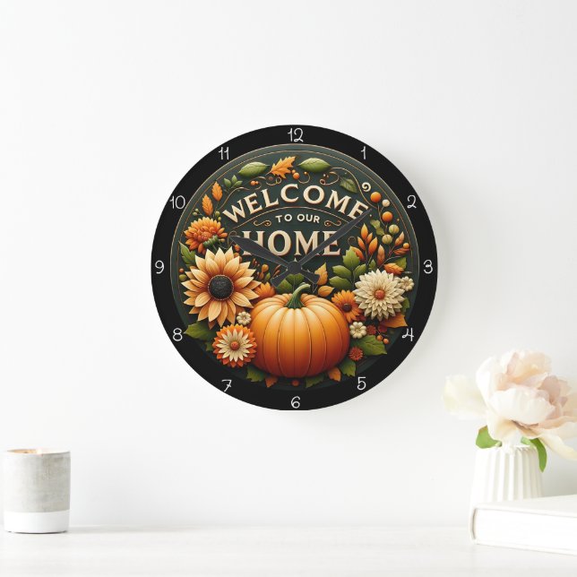 Welcome Home Floral Pumpkin Autumn Stor Klocka (Hem)