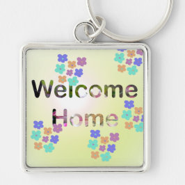 Welcome Home New Home Housewarming  Fyrkantig Silverfärgad Nyckelring