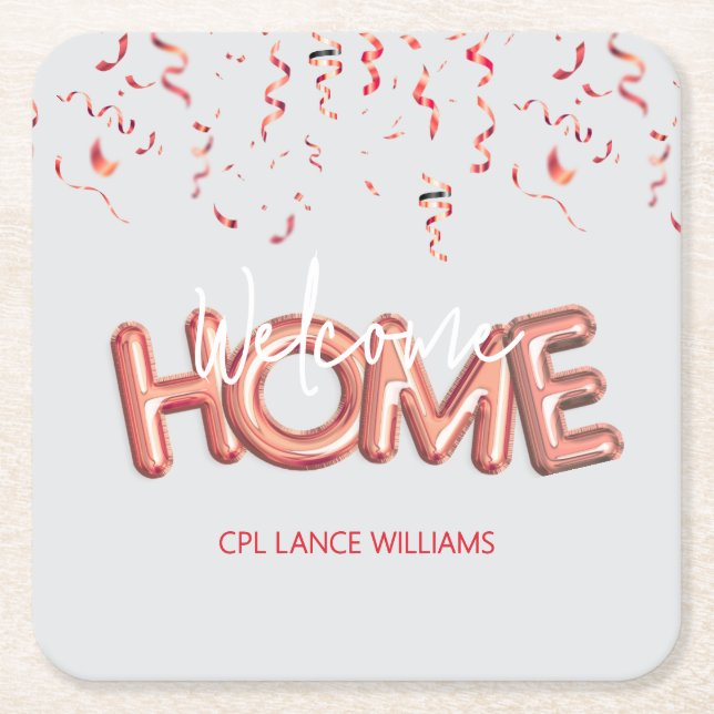 Welcome Home Patriotic Military Hero Party Underlägg Papper Kvadrat (Framsidan)