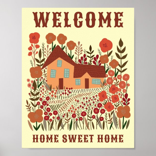 WELCOME HOME SWEET HOME Farmhouse Flowers ANPASSNI Poster (Framsidan)