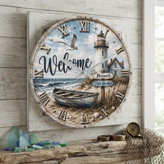 Welcome Lighthouse Coastal Nautical Beach House  Stor Klocka (Skapare uppladdad)