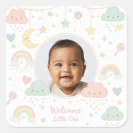 Welcome Little One Baby Photo Keepsake Fyrkantigt Klistermärke