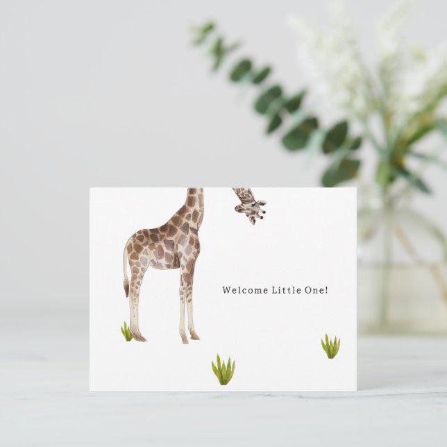 Welcome Little One Funny Giraffe New Baby Card Vykort (Stående Fram)
