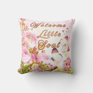 Welcome Little Soul Pillow – Pink Floral Butterfly Kudde