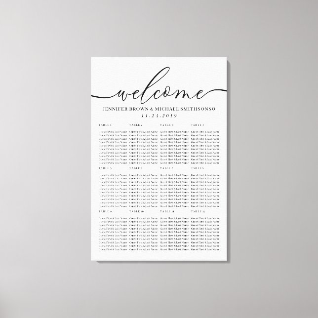 Welcome Modern Clean Simple Seating Table Numbers Canvastryck (Framsida)