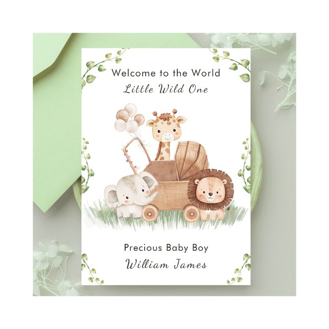 Welcome New Baby Stroller Safari Animals Card Kort (Skapare uppladdad)