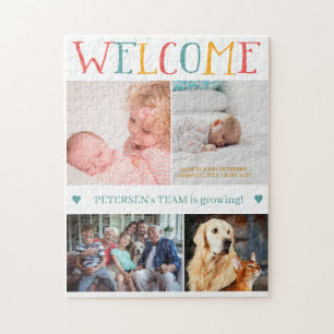 WELCOME nyfödd bebis, anpassningsbar foto collage Pussel