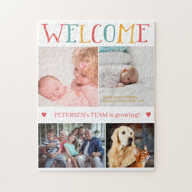 WELCOME nyfödd bebis, anpassningsbar foto collage  Pussel (Vertikal)