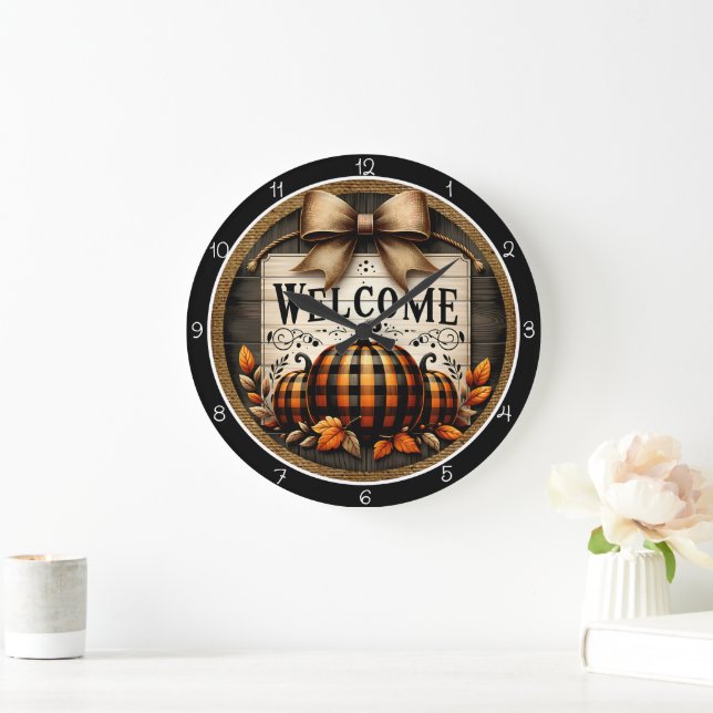 Welcome Plaid Pumpkins Stor Klocka (Hem)