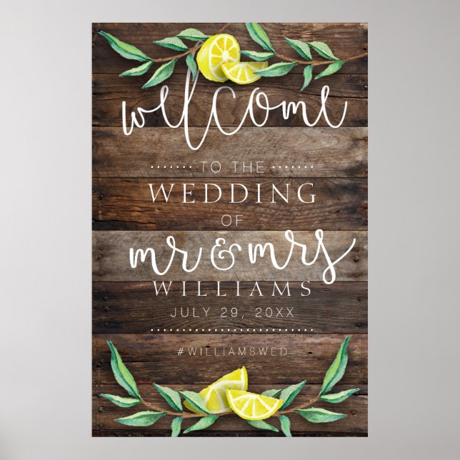 WELCOME SIGN | Poster av Rustic Wood Lemon Bröllop (Framsidan)
