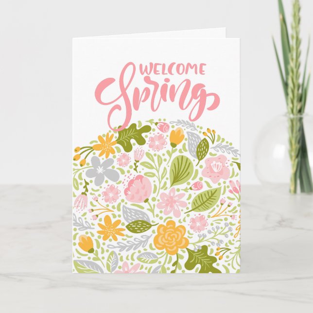 Welcome Spring Greeting Card Floral Arrangement Kort (Framsida)